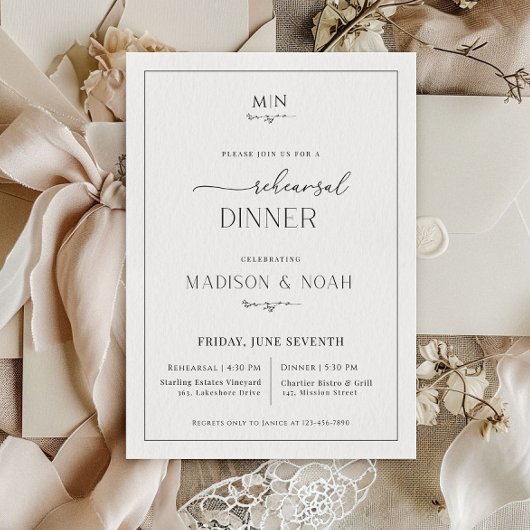 Dîner de répétition Invitation Monogramme, Mariage