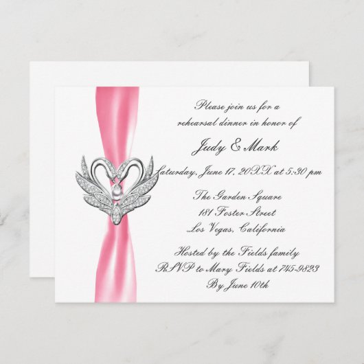 Dîner de répétition Invitation rose Ruban Silver S (Devant / Derrière)