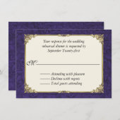 Dîner de répétition Mariage damassé violet carte R (Devant / Derrière)