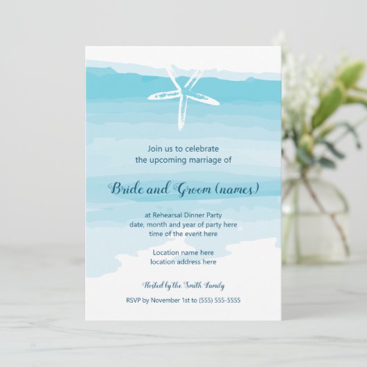 Dîner de répétition Mariage de plage Invitation (Debout devant)