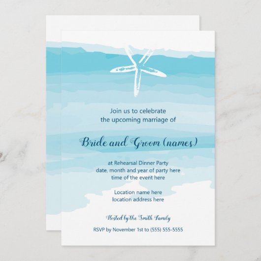 Dîner de répétition Mariage de plage Invitation (Devant / Derrière)