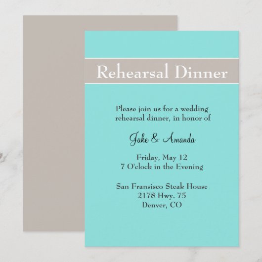 Dîner de répétition Mariage élégant Invitation (Devant / Derrière)