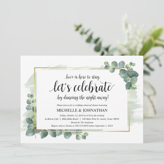 Dîner de répétition Mariage Eucalyptus Invitation (Debout devant)