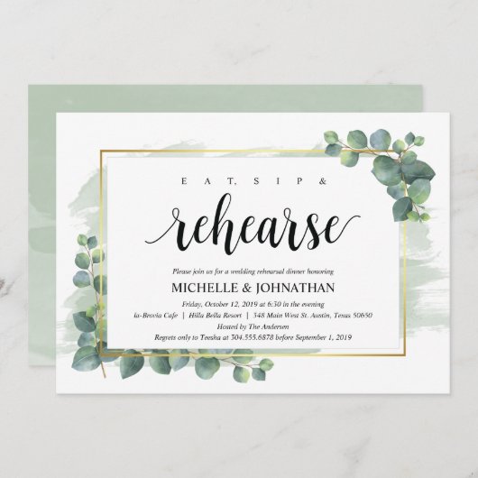 Dîner de répétition Mariage Eucalyptus Invitation (Devant / Derrière)