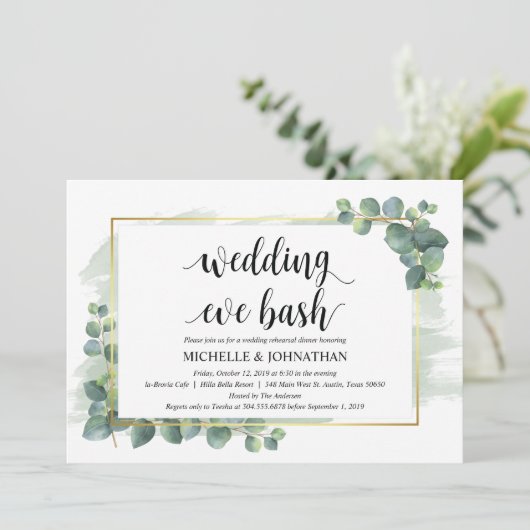 Dîner de répétition Mariage Eucalyptus Invitation (Debout devant)