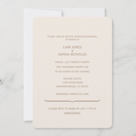 Dîner de répétition mariage Invitation (Dos)