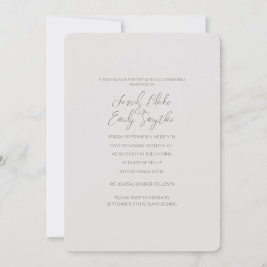 Dîner de répétition mariage Invitation (Dos)