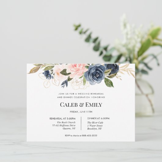 Dîner de répétition mariage invitation | Navy et B (Debout devant)