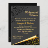 Dîner de répétition Mariage noir et or Invitation (Devant / Derrière)