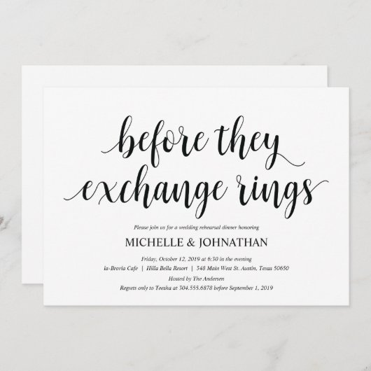 Dîner de répétition Mariage rustique Cartes d'invi (Devant / Derrière)