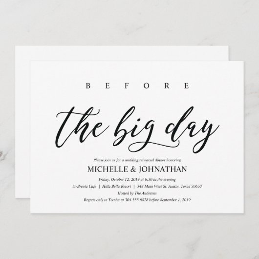 Dîner de répétition Mariage rustique Invitations (Devant / Derrière)