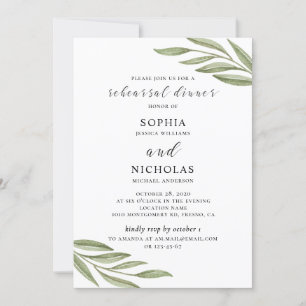 Dîner de répétition mariage vert invitation