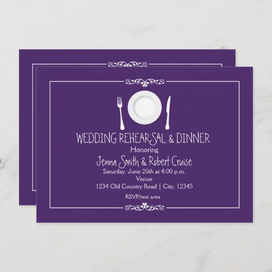 Dîner de répétition Mariage violet Invitation (Devant / Derrière)