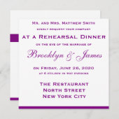 Dîner de répétition Mariage violet Invitations Bow (Devant / Derrière)