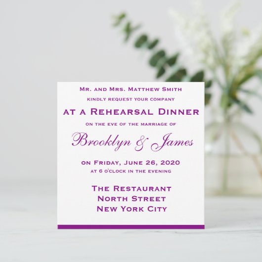 Dîner de répétition Mariage violet Invitations Bow (Debout devant)