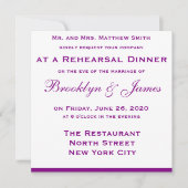 Dîner de répétition Mariage violet Invitations Bow (Devant)