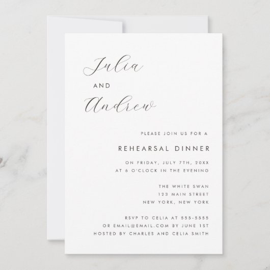 Dîner de répétition minimaliste Noms Invitation (Devant)