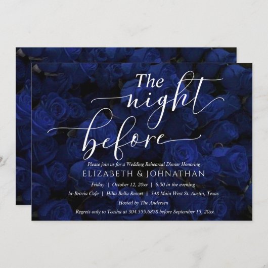Dîner de répétition minimum bleu Invitation (Devant / Derrière)