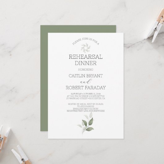 Dîner de répétition moderne vert Invitation (Devant/Arrière en situation)