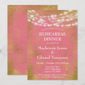 Dîner de répétition Pink Gold Lights Invitation (Devant / Derrière)