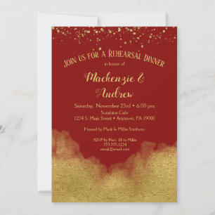 Dîner de répétition Red Gold Confetti Invitation