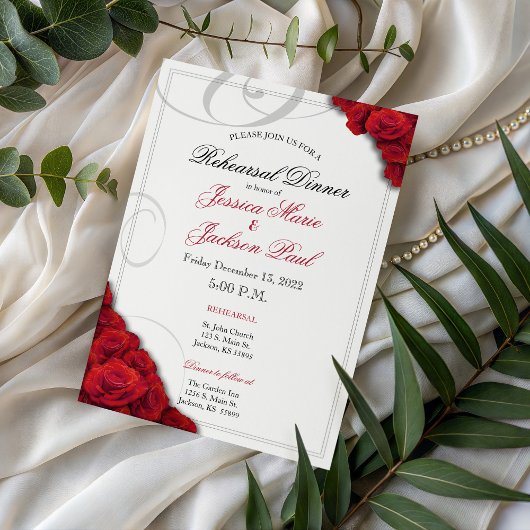 Dîner de répétition Red Roses Invitation