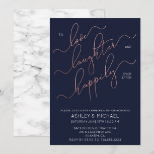 Dîner de répétition Rose bleu or marbre Invitation