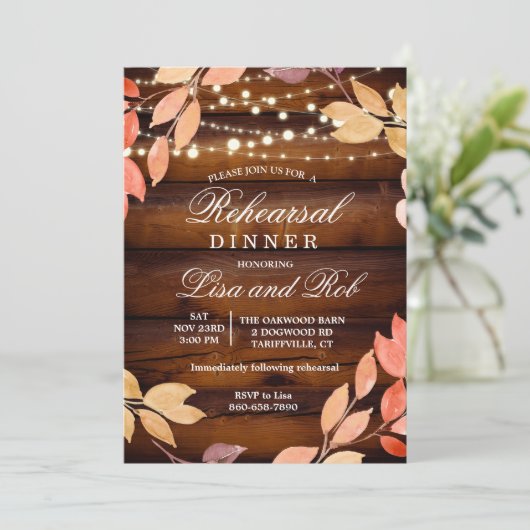 Dîner de répétition Rustic Fall Leaf Invitation (Debout devant)