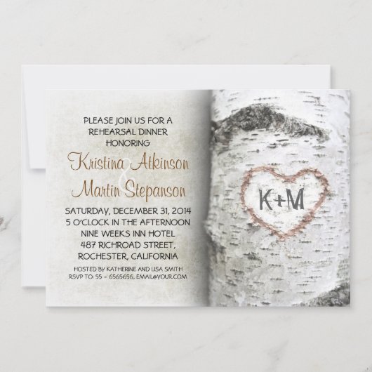 Dîner de répétition Rustique Birch Tree Invitation (Devant)
