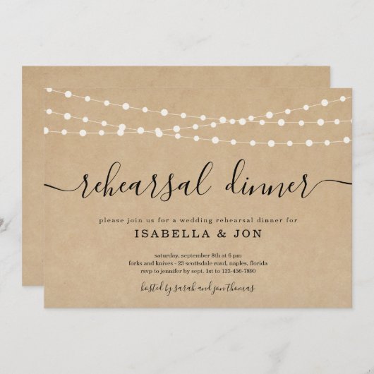 Dîner de répétition rustique Invitation (Devant / Derrière)