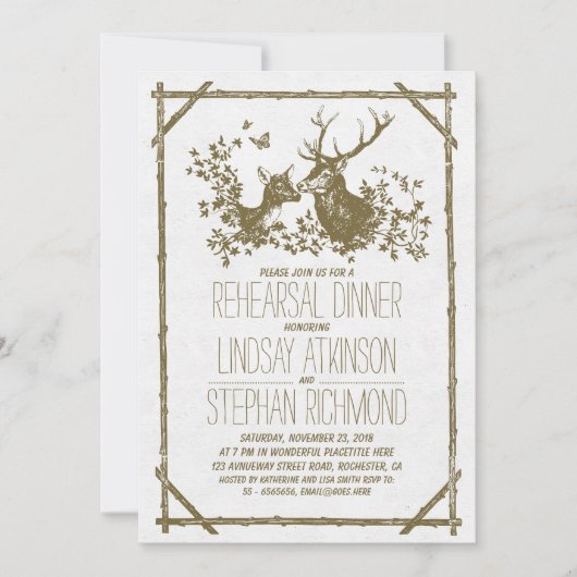 Dîner de répétition rustique invitations avec cerf (Devant)