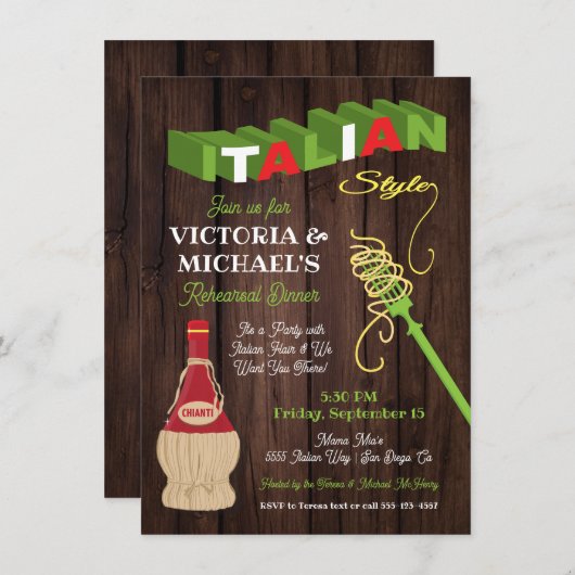 Dîner de répétition Rustique Italien Invitations (Devant / Derrière)