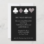 Dîner de répétition Silver Las Vegas Invitation<br><div class="desc">Cette "nuit d'avant" l'invitation de la répétition mariage est parfaite pour une fête de Las Vegas, après la fête ou la réception et présente des parties scintillant en argent faux et des symboles de couleur de carte blanche sur un arrière - plan noir avec texte entièrement personnalisé. Mariage ou un...</div>