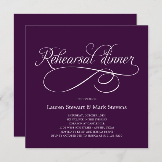 Dîner de répétition simple et élégant Invitation v (Devant / Derrière)