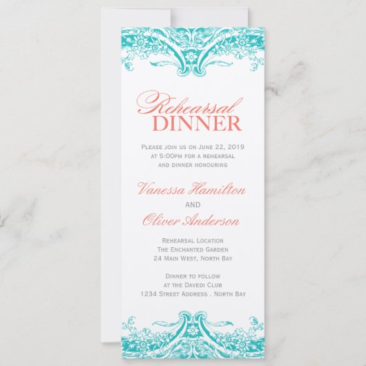 Dîner de répétition Turquoise Invitation (Devant)