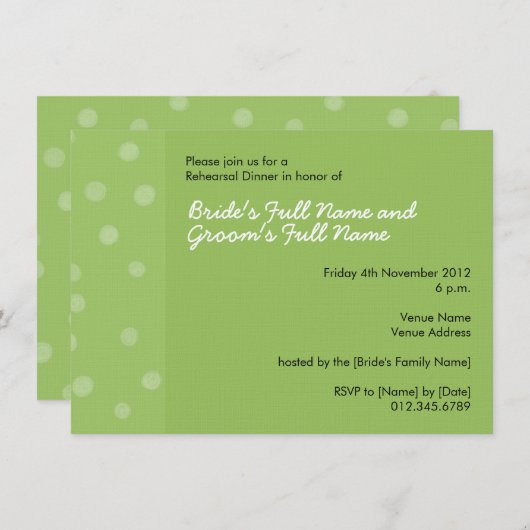 Dîner de répétition vert Dots peints Invitation (Devant / Derrière)