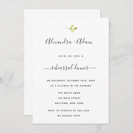 Dîner de répétition vert moderne Invitations (Devant / Derrière)