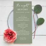 Dîner De Répétition Vert Sage. Nuit avant Modèle<br><div class="desc">Elégant menu minimaliste de la répétition verte sauge pour la nuit avant le mariage. Parfait pour les mariages à thème boisé, botanique ou d'été, ce design pastel éditable peut être personnalisé pour votre événement spécial. Le Dusty green modèle est idéal pour des célébrations rustiques et en plein air. Papier à...</div>