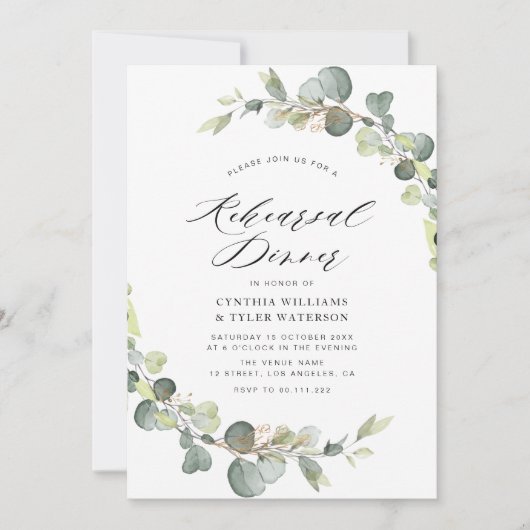 dîner de répétition verte eucalyptus invitation (Devant)
