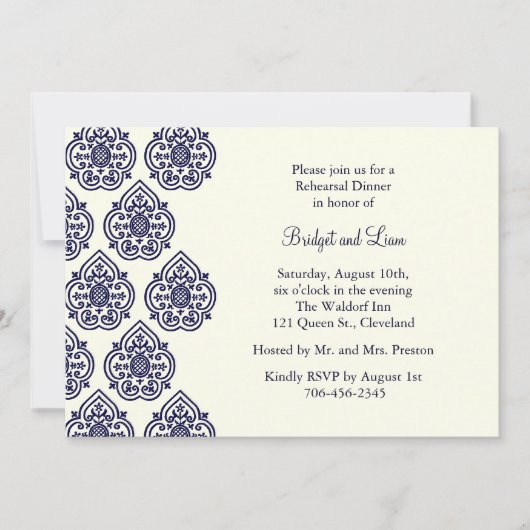 Dîner de répétition vintage Damask Invitation (Devant)