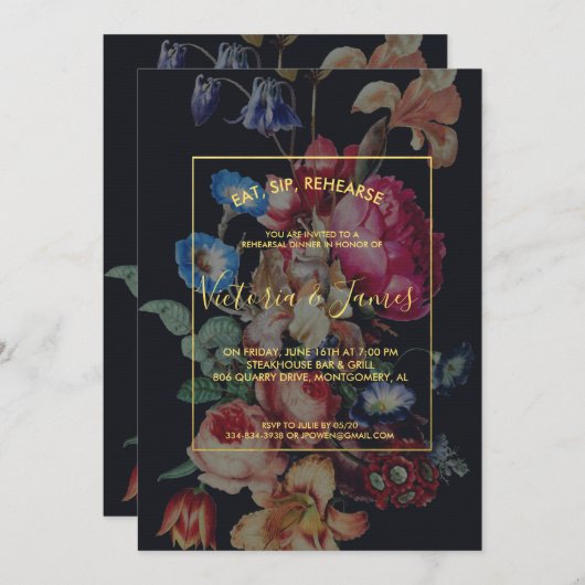 Dîner de répétition Vintage foncé Invitation (Devant / Derrière)