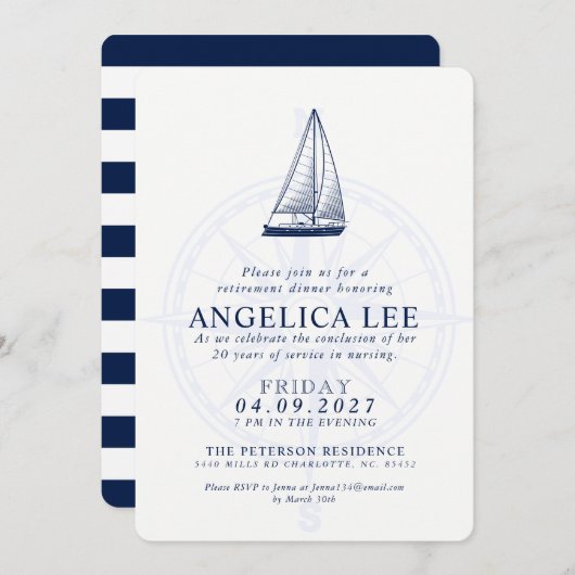 Dîner de retraite de style nautique Invitation d'e (Devant / Derrière)