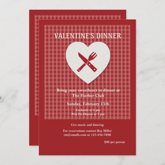 Dîner de Saint Valentin Invitation (Devant / Derrière)