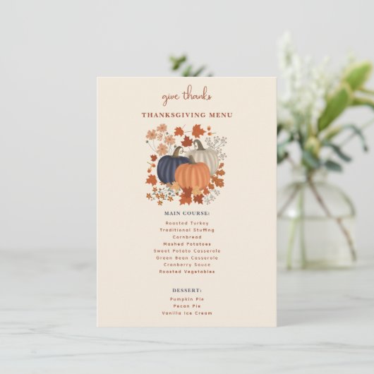 Dîner de Thanksgiving citrouille Menu (Debout devant)