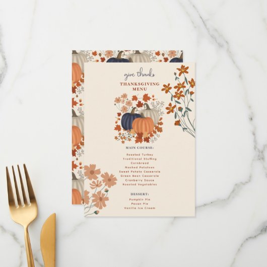 Dîner de Thanksgiving citrouille Menu (Devant/Arrière en situation)