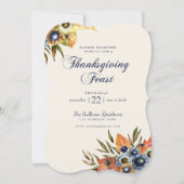 Dîner de Thanksgiving Invitation Fête Floral Navy (Devant)