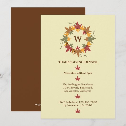 Dîner de Thanksgiving Wreath Invitation (Devant / Derrière)