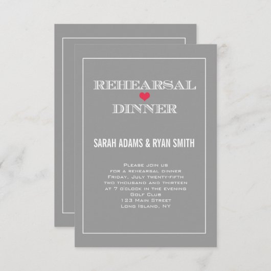 Dîner des Mariages du Coeur rouge gris Invitations (Devant / Derrière)