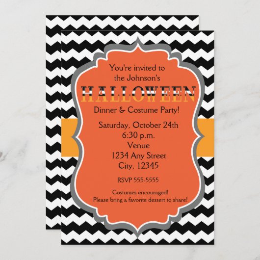 Dîner d'Halloween Costume fête Chevron Invitation (Devant / Derrière)