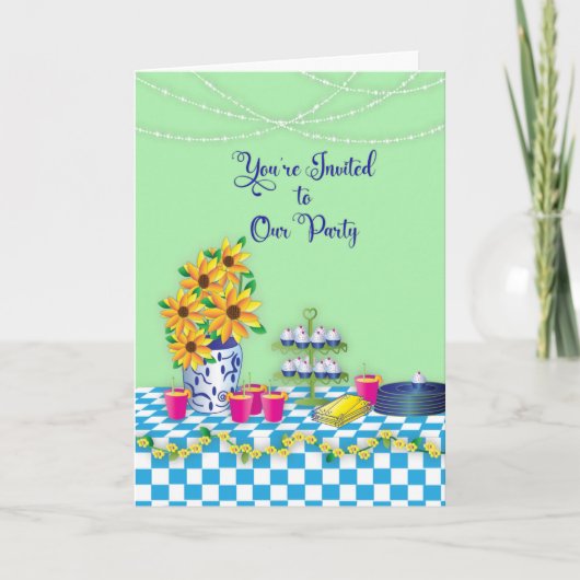 Dîner Dînatoire Invitation En vichy Bleu (Devant)